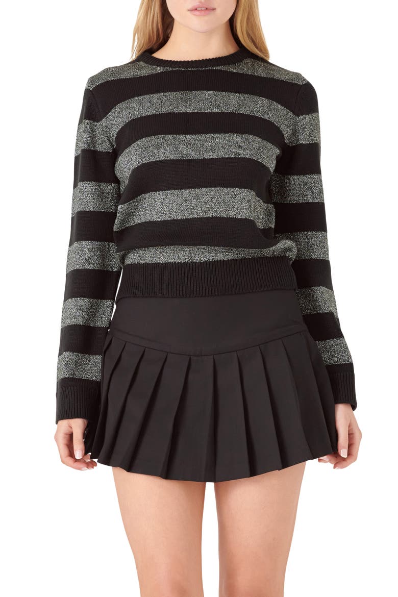Metallic Stripe Sweater, Main, color, BLACK MULTI