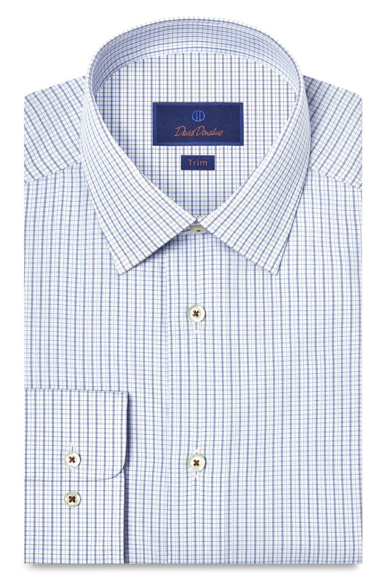 Trim Fit Check Cotton Dobby Dress Shirt, Main, color, WHITE/ CHOCOLATE
