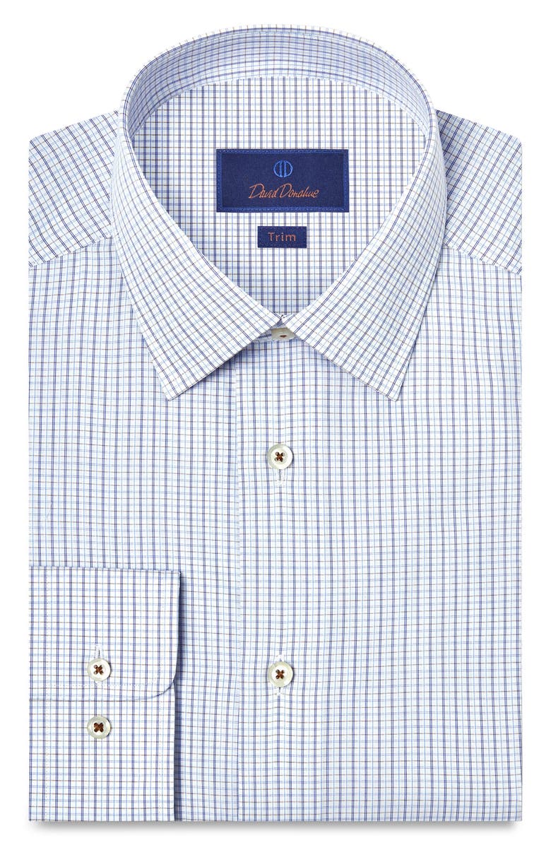David Donahue Trim Fit Check Cotton Dobby Dress Shirt, Main, color, White/ Chocolate