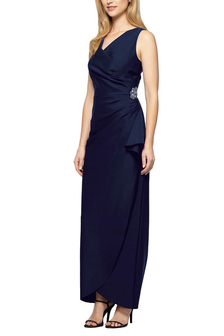 Embellished Side Drape Column Formal Gown, Main, color, NAVY