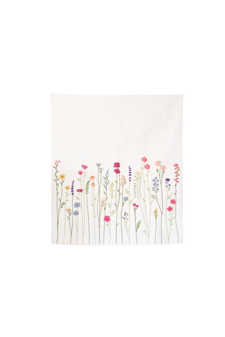 50" x 60" Botanical Field Floral Embroidered Quilted Throw Blanket, Alternate, color, Pink