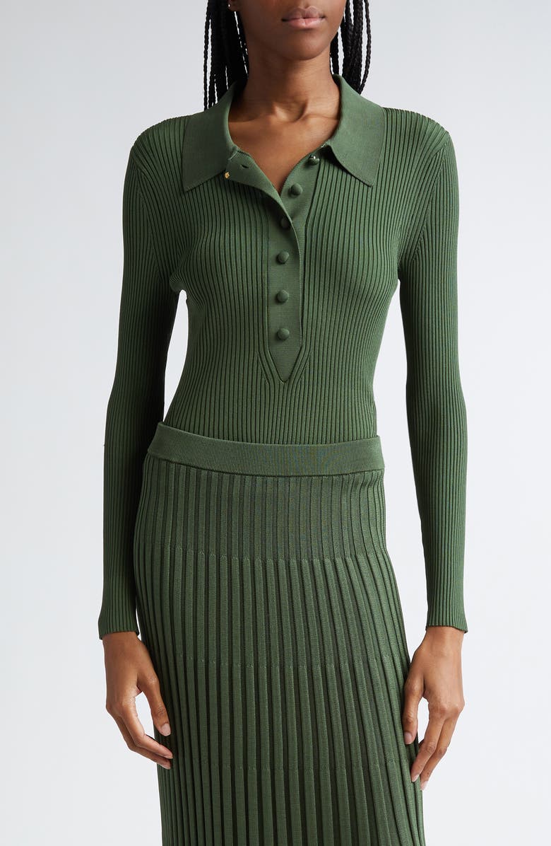 Zimmermann Rib Long Sleeve Polo Sweater, Main, color,