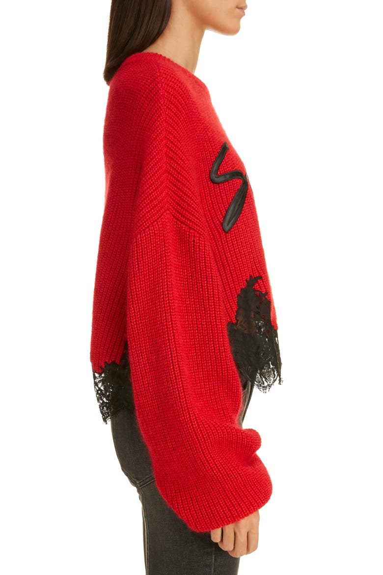 Lace Detail Logo Sweater, Alternate, color, POP RED