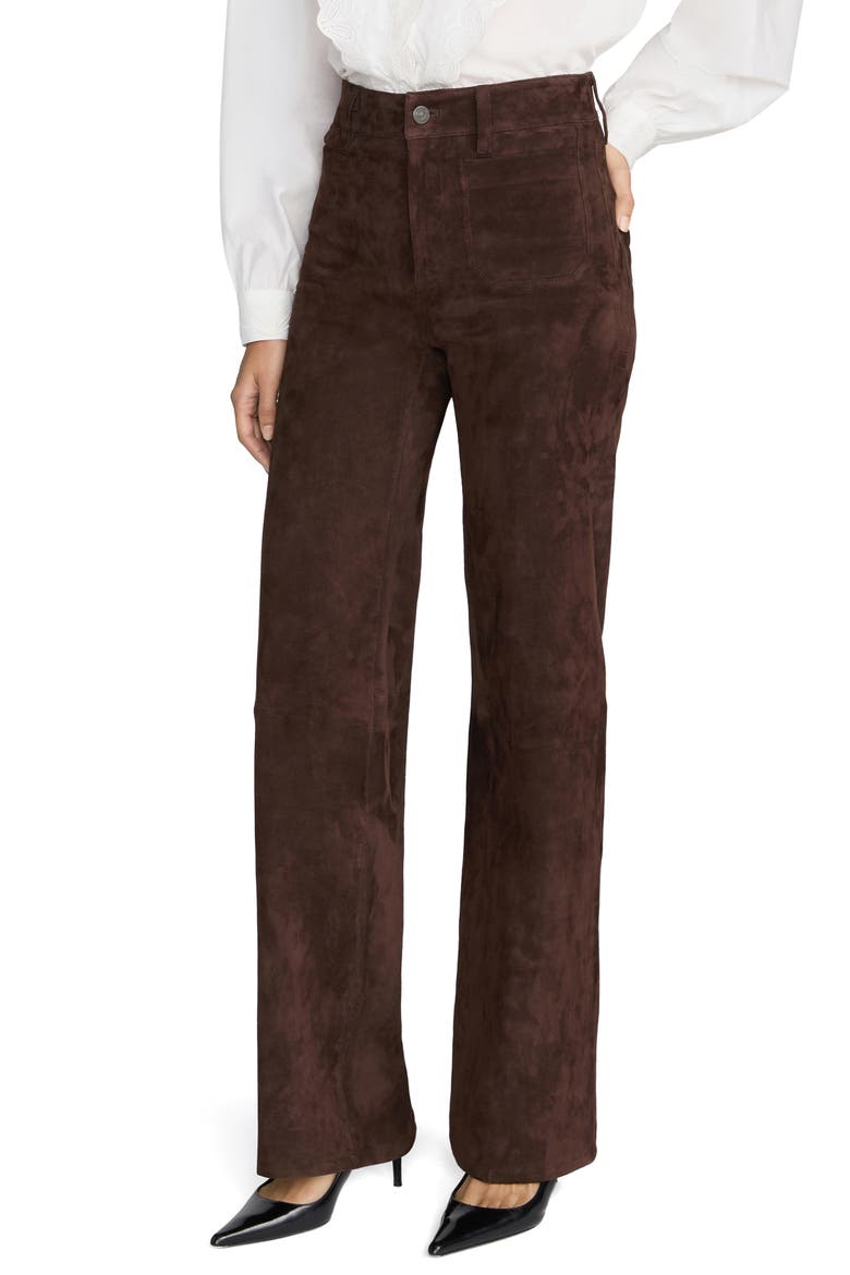 The Slim Palazzo Pocket Suede Leather Wide Leg Pants, Alternate, color, DARK BROWN