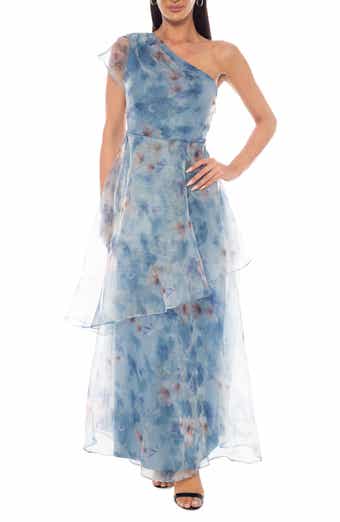 Oleg Cassini One-Shoulder Floral Organza Gown