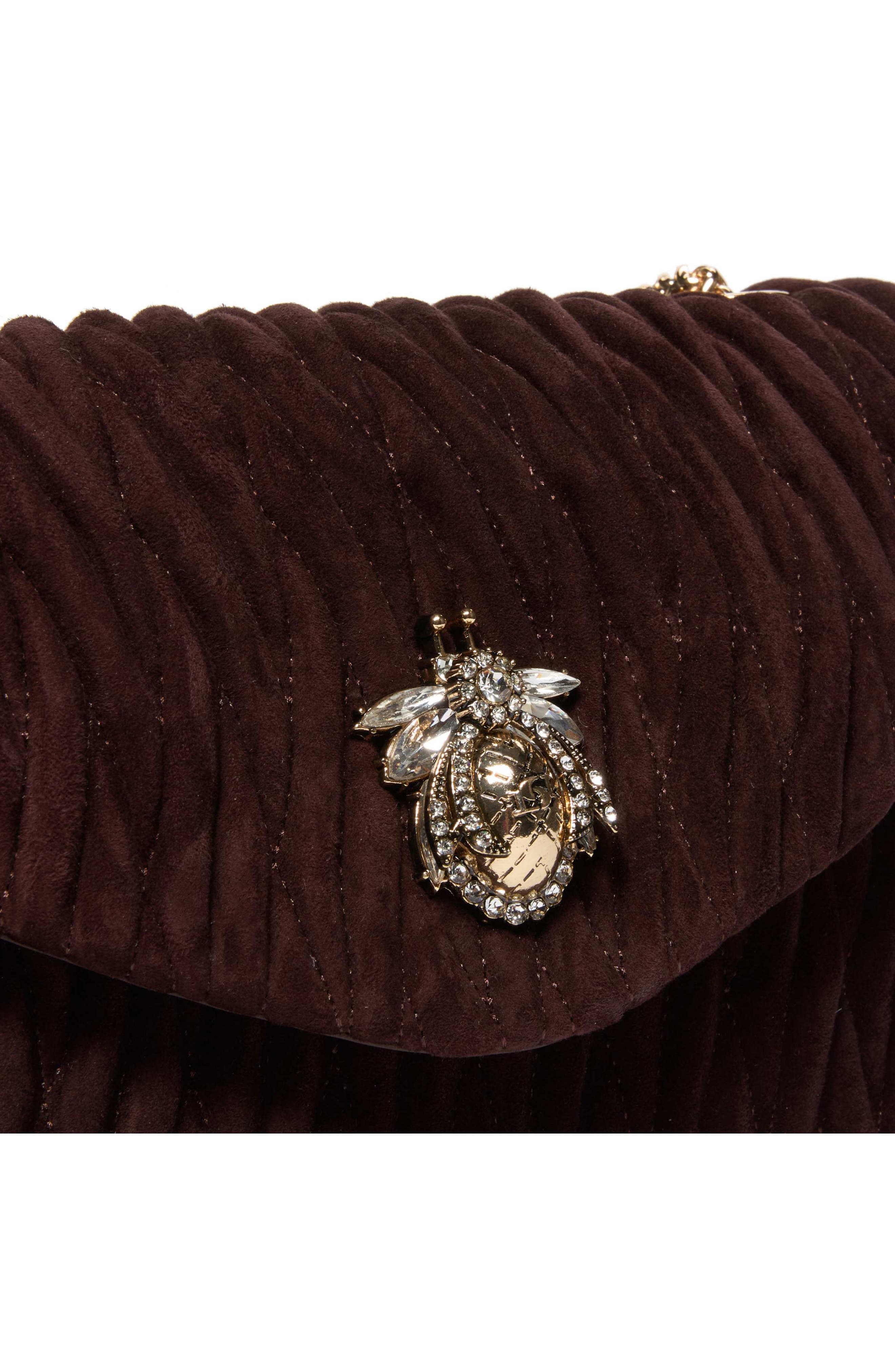 Dune London Darling Matelassé Suede Crossbody Bag, Alternate, color, 