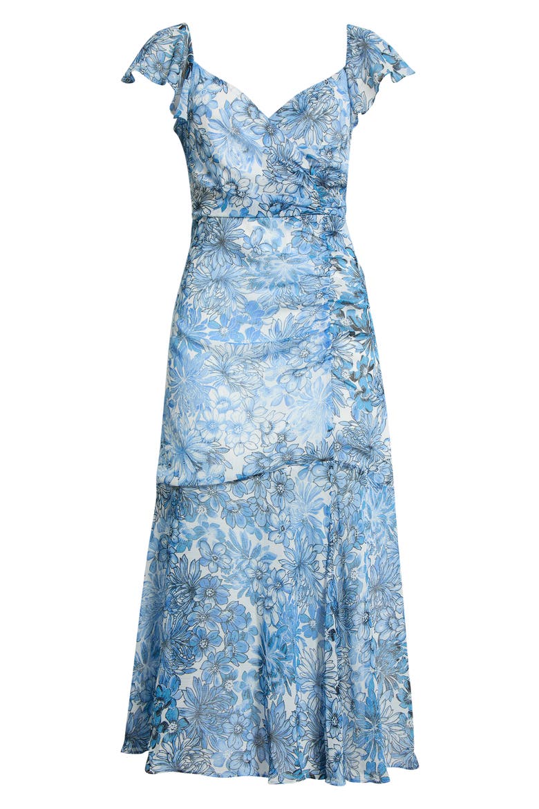 Tierra Floral Nadia Ruched Midi Dress, Alternate, color, BLUES