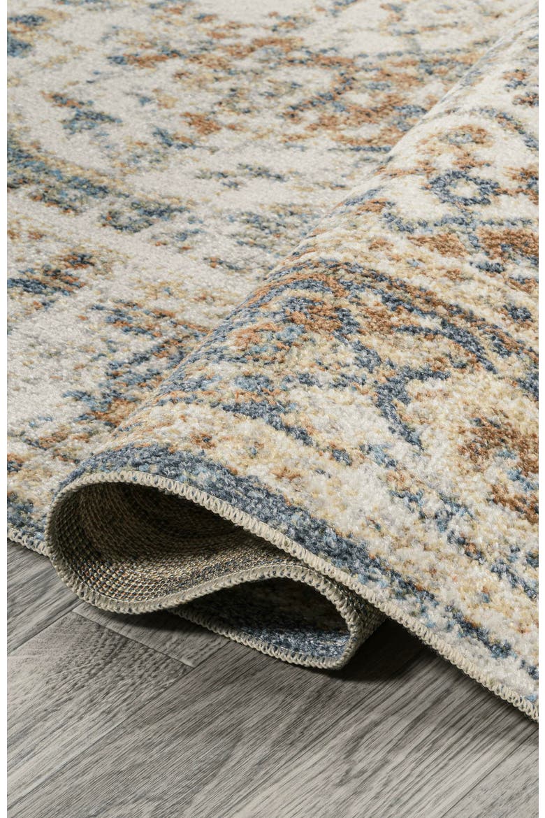 Keesha Bold Distressed Medallion Low-Pile Machine-Washable Area Rug, Alternate, color, Blue/Cream