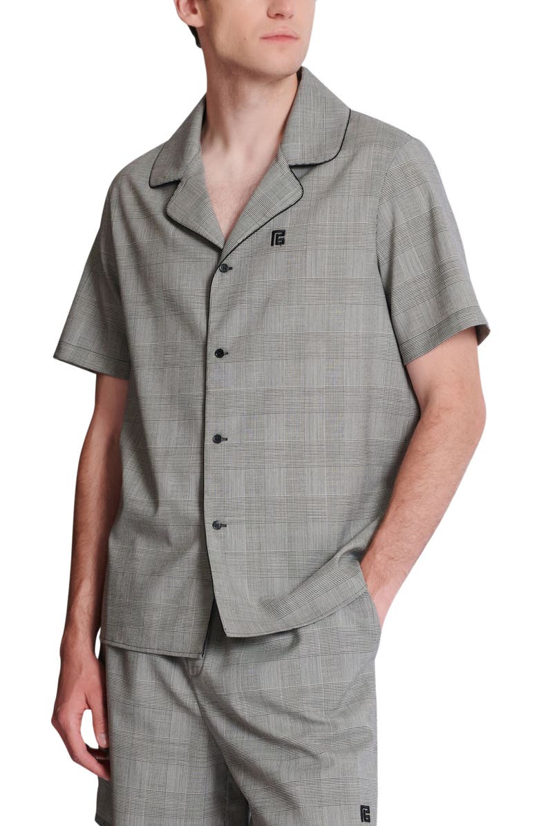 Balmain Short-sleeved Prince of Wales shirt, Alternate, color, Black