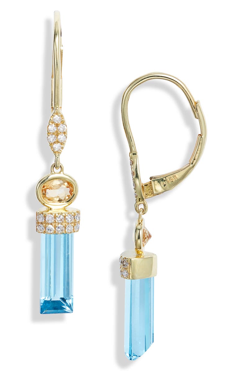 Meira T Sapphire & Diamond Lever-Back Earrings, Main, color, Yellow Gold/ Blue