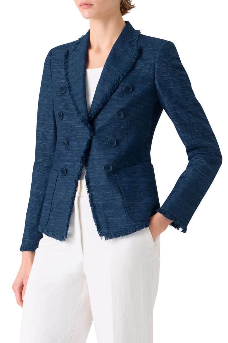 Fringe Silk & Cotton Shantung Jacket, Alternate, color, DARK BLUE