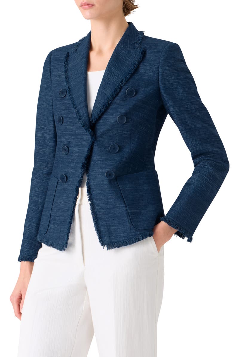 Akris punto Fringe Silk & Cotton Shantung Jacket, Alternate, color, Dark Blue