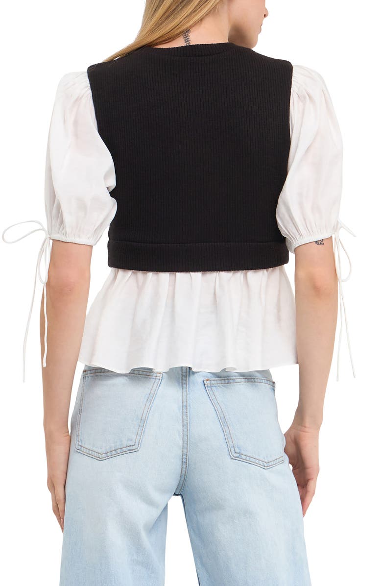 English Factory Mixed Media Puff Sleeve Top, Alternate, color,