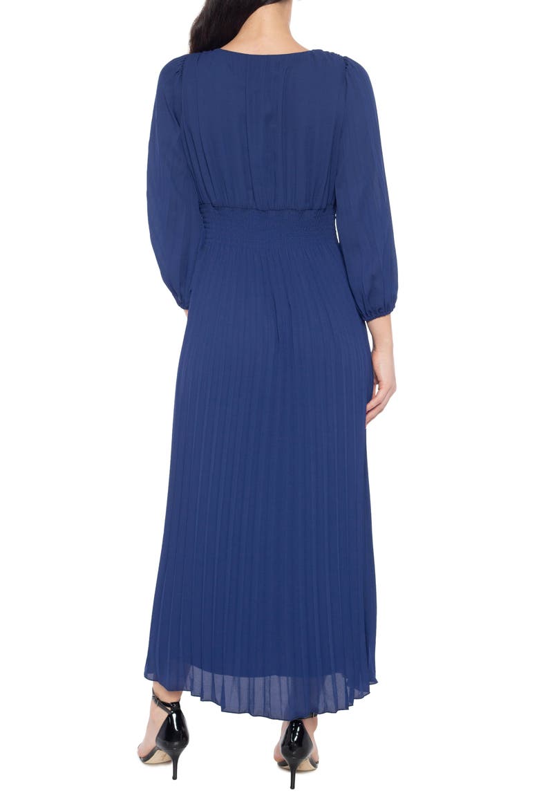 Long Blouson Sleeve Pleated Maxi Dress, Alternate, color, NAVY