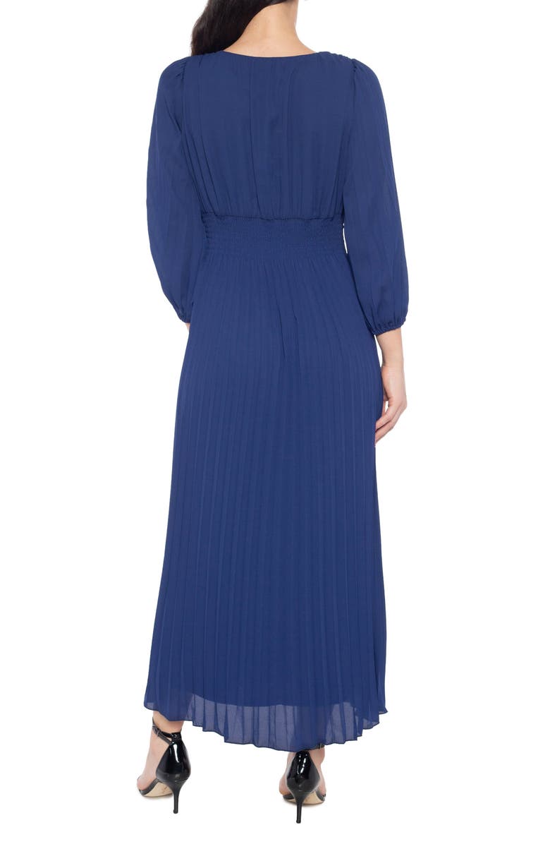 Marina Long Blouson Sleeve Pleated Maxi Dress, Alternate, color, Navy
