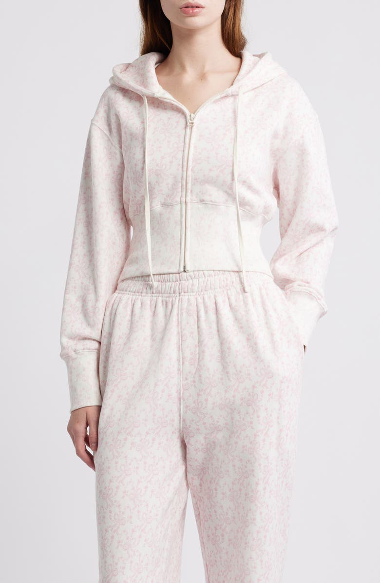 LoveShackFancy Arienne Ribbon Print Hoodie, Main, color, Chantilly