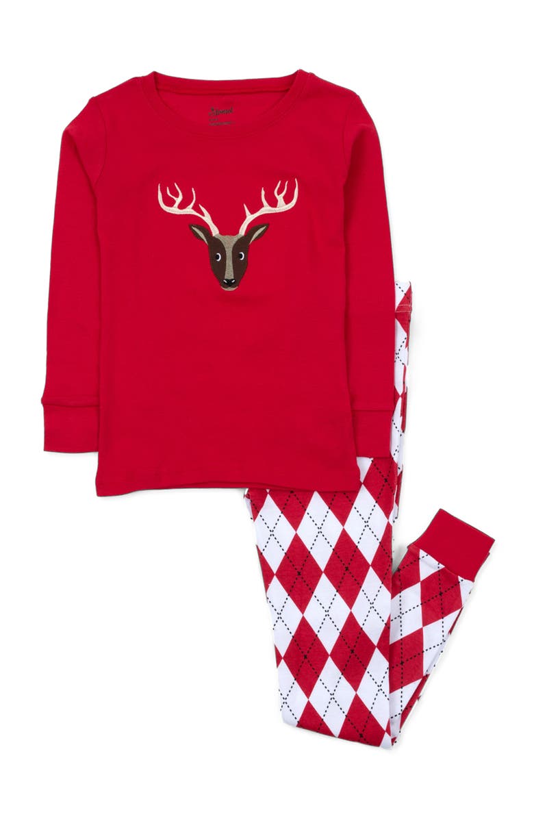 Leveret Kids Two-Piece Cotton Matching Family Holiday Pajamas, Argyles & Holiday Prints, Main, color, Argyle Red & White