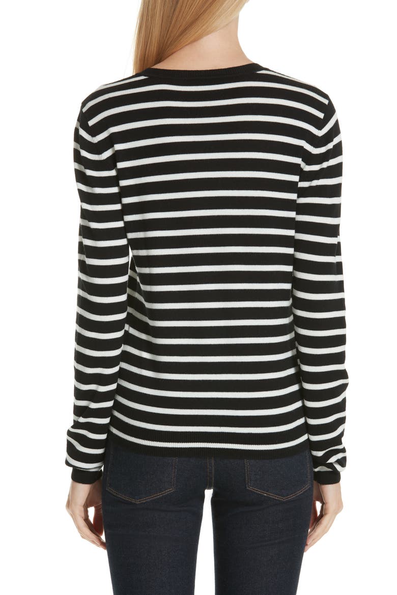 Stripe Button Side Wool Sweater, Alternate, color, BLACK / IVORY