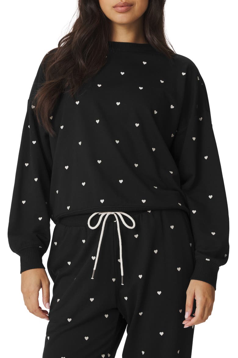 Love Embroidered Lounge Sweatshirt, Main, color, BLACK/ IVORY