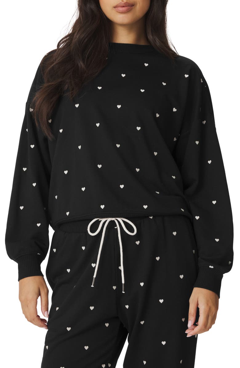 Splendid Love Embroidered Lounge Sweatshirt, Main, color, Black/ Ivory