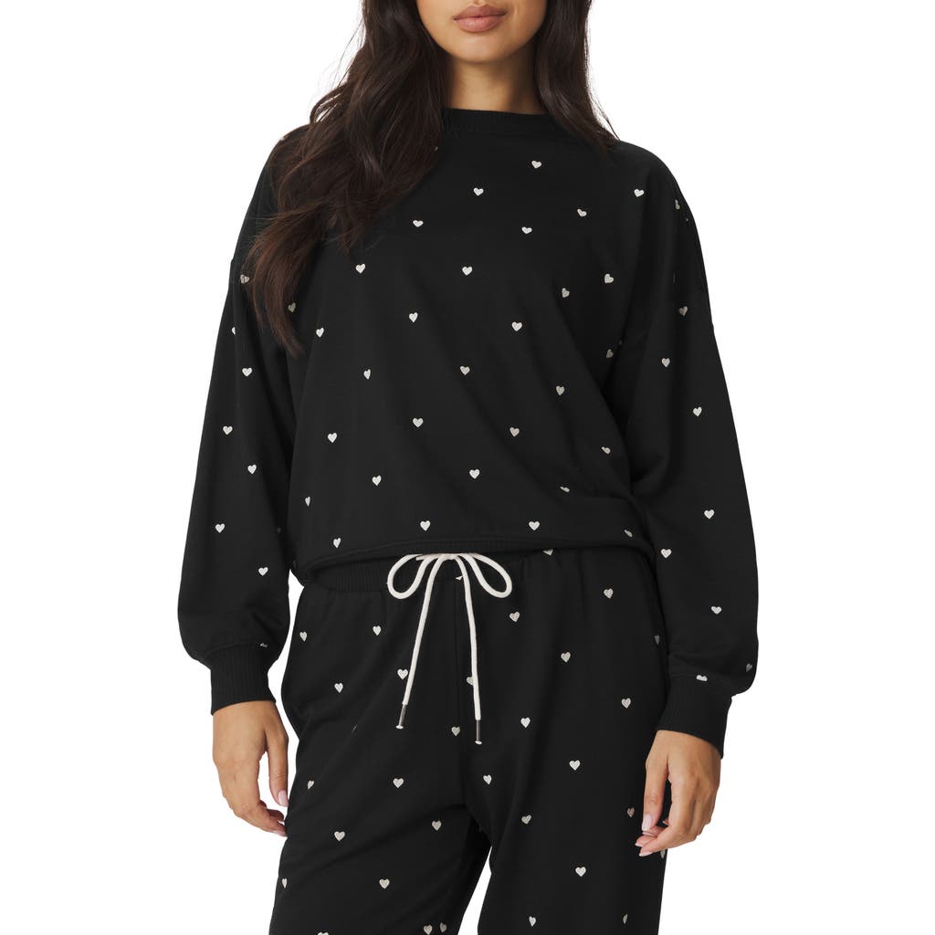 Splendid Love Embroidered Lounge Sweatshirt In Black