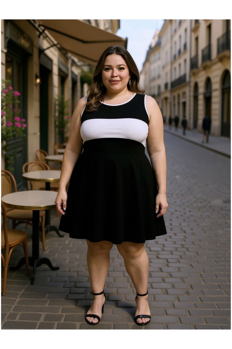 Plus Size Sleeveless Round Neck Knee Length Soft Flare A-Line Dress, Alternate, color, Black