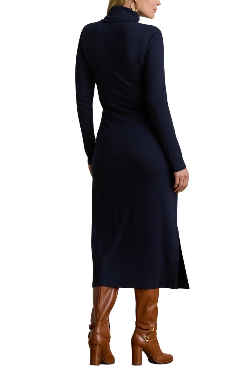 Lauren Ralph Lauren Turtleneck Tie Waist Long Sleeve Rib Cotton Blend Midi Dress, Alternate, color,