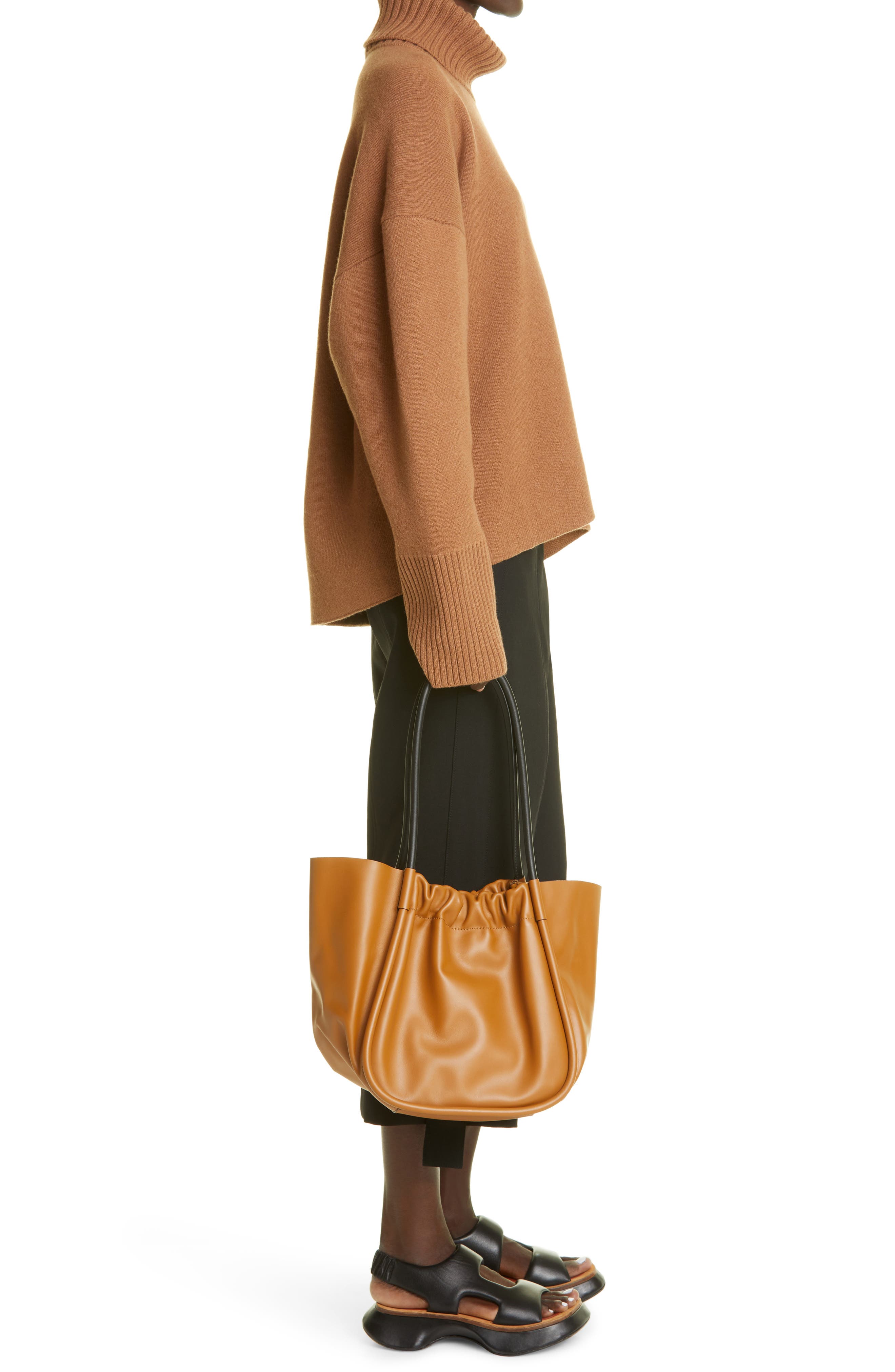 Large Ruched Leather Tote, Alternate, color, PUMPKIN SPICE