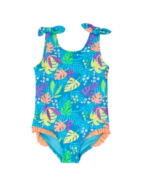 Rufflebutts Baby Girls Upf50+ Tie Shoulder One Piece In Neon Tiki Vibes
