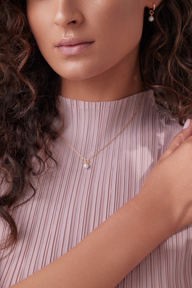 14k Gold Plated Marie Pearl Charm Necklace Dainty Minimalist Gift, Alternate, color, Gold