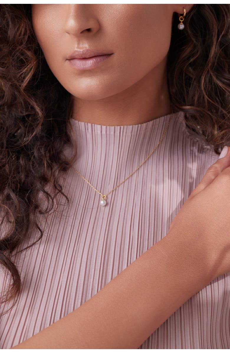 Bearfruit Jewelry 14k Gold Plated Marie Pearl Charm Necklace Dainty Minimalist Gift, Alternate, color, Gold
