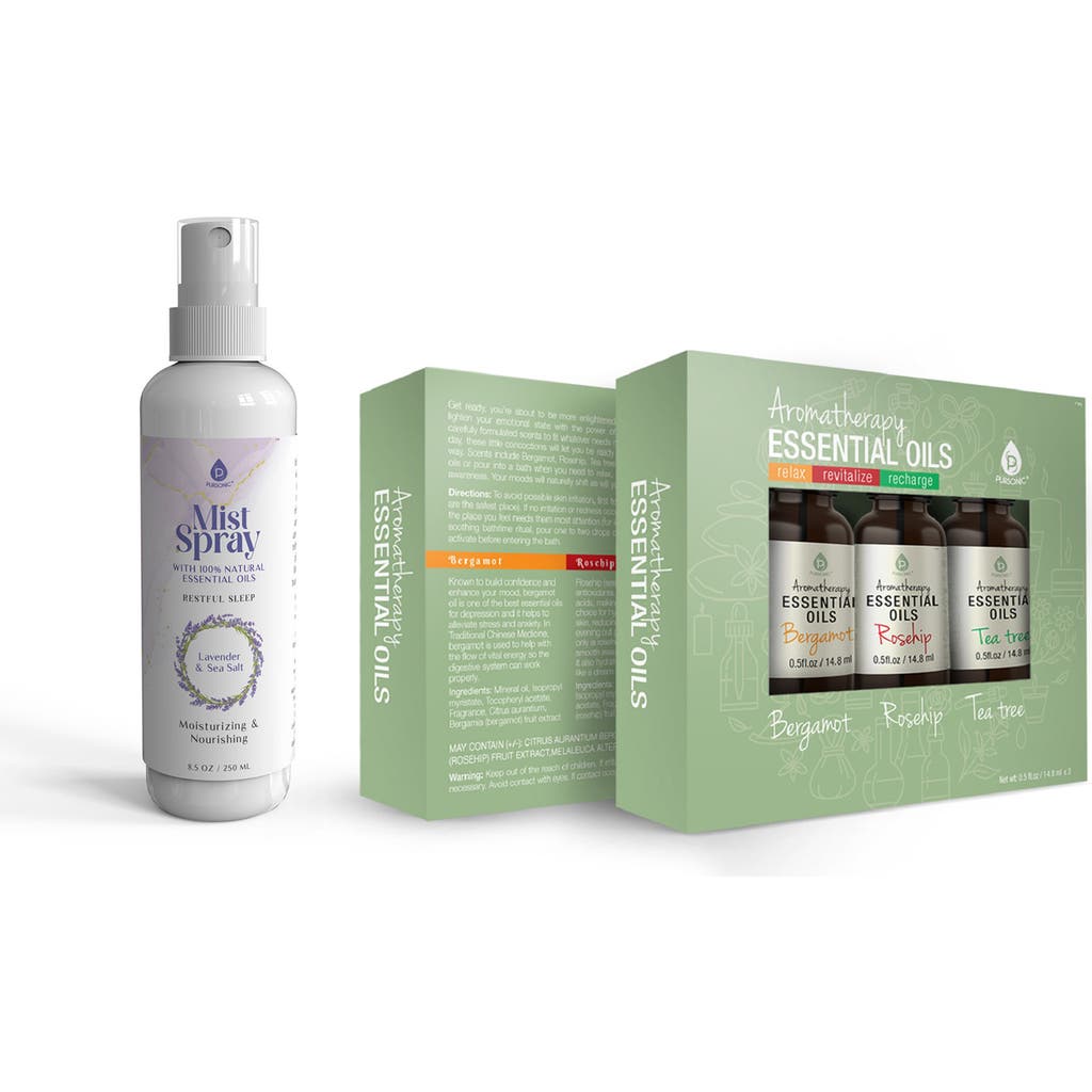 Pursonic Aromatherapy Mood & Ambiance Bundle Essential Oils + Mist Spray For Stress Relief & Skin Ha In Transparent