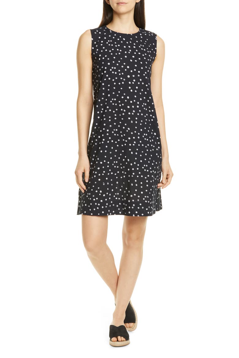 Dot Print Organic Cotton Shift Dress, Main, color, BLACK/ WHITE