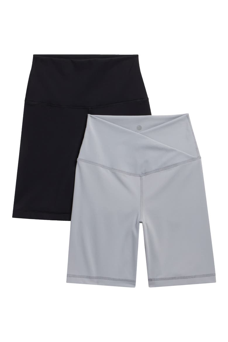 Eclipse Crossover Waistband Yoga Shorts, Main, color, SLEET/BLACK