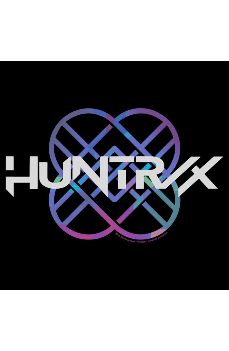 KPop Demon Hunters Men's KPop Demon Hunters Huntrix Holographic Logo Pull Over Hoodie, Alternate, color, Black