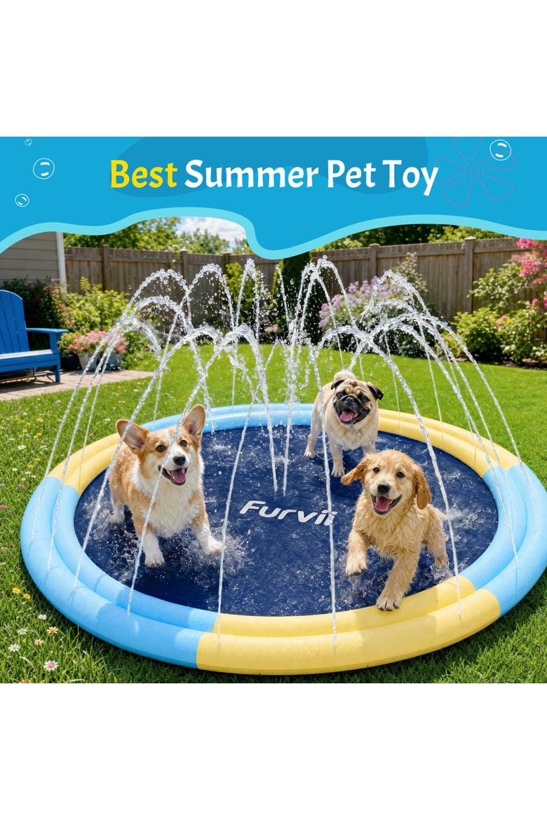 79 Inch Non-Slip Family Splash Pad, 0.43mm Thick BPA Free Sturdy Sprinkler Water Play Mat for Kids Toddlers Dogs Backyard Summer Outdoor Water Toy, Alternate, color, Blue