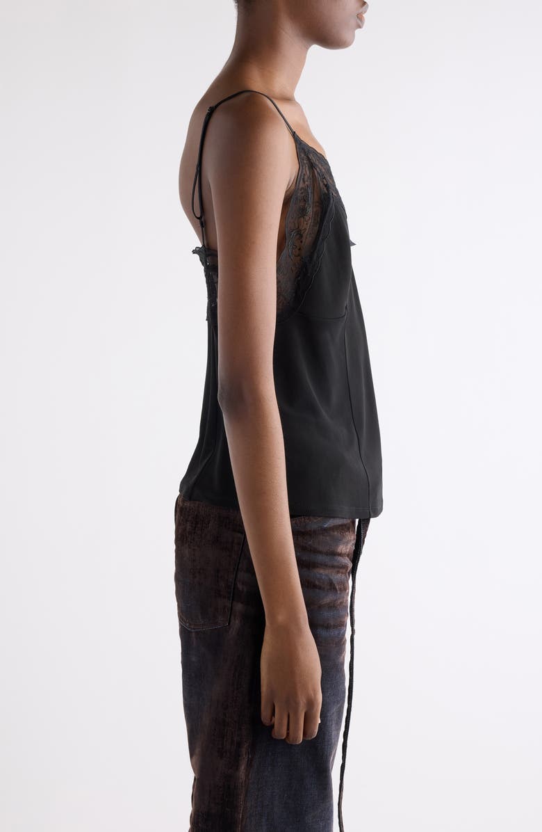 Acne Studios Talea Lace Trim Crepe Camisole, Alternate, color, Black