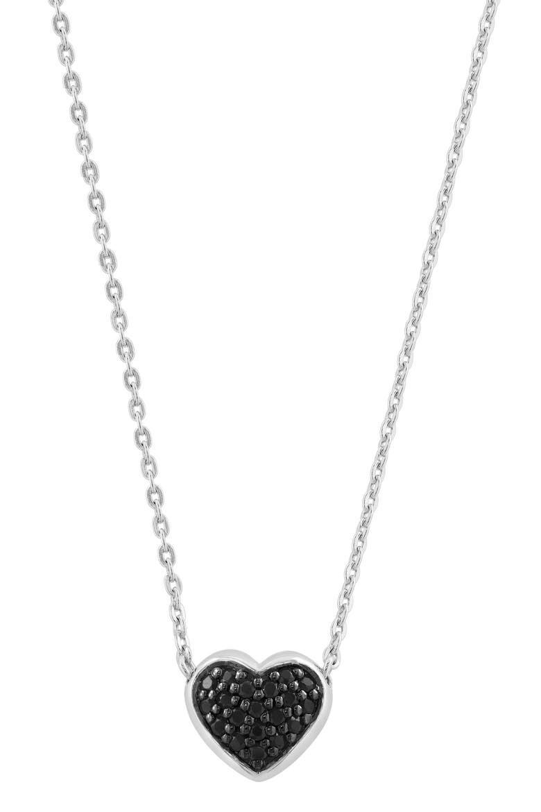 Sterling Silver Pavé Black Spinel Heart Pendant Necklace, Main, color, BLACK