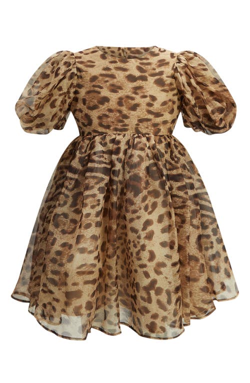 Bardot Junior Kids' Juliet Puff Sleeve Party Dress in Beige Leopard 