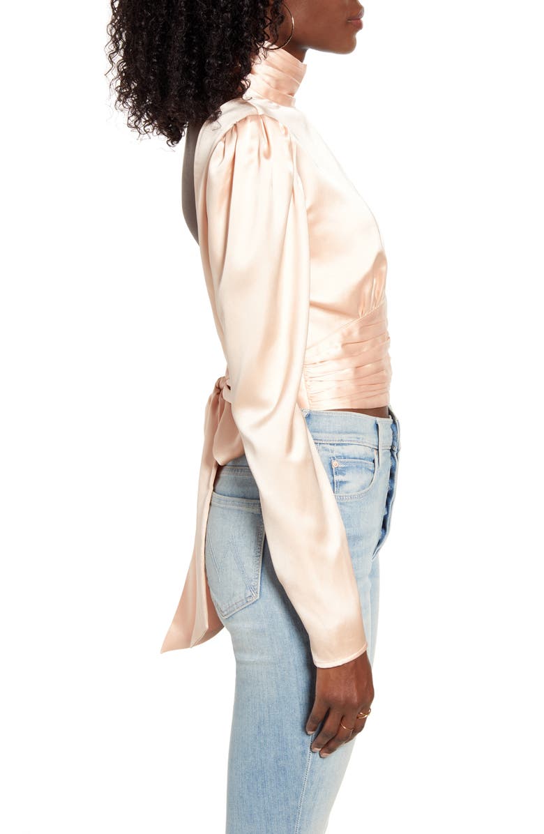 Endless Rose High Neck Open Back Satin Blouse, Alternate, color, 