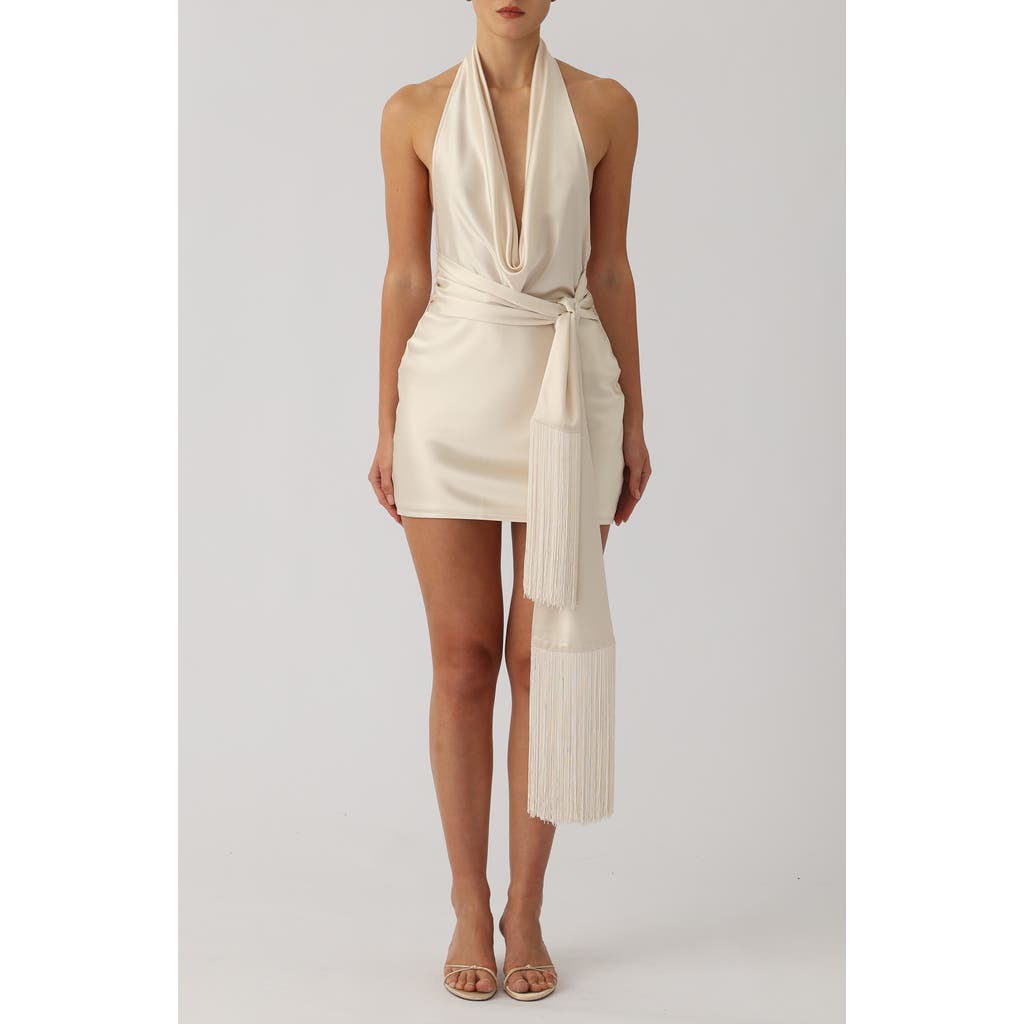 SAU LEE Solene Halter Neck Cocktail Minidress in Pearl at Nordstrom, Size 12