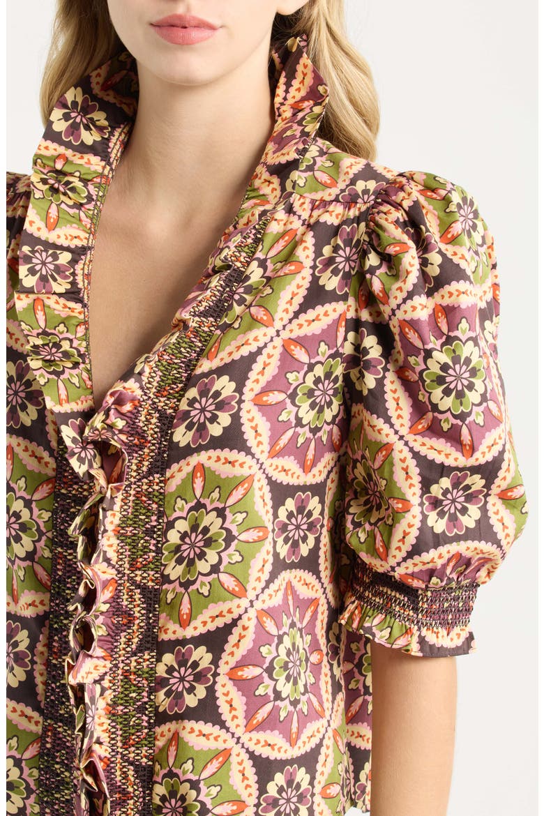 Zuri Print Puff Sleeve Top, Alternate, color, LETTERS TO HATTIE MEDALLION