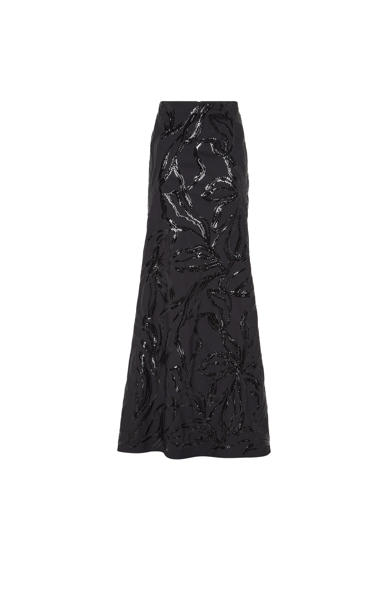 Brunello Cucinelli Skirt with dazzling floral embroidery, Main, color, Black