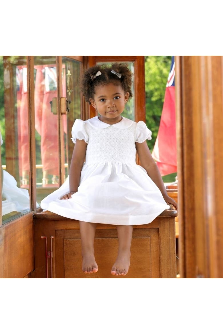 Taffeta Smocked Dress, Alternate, color, White