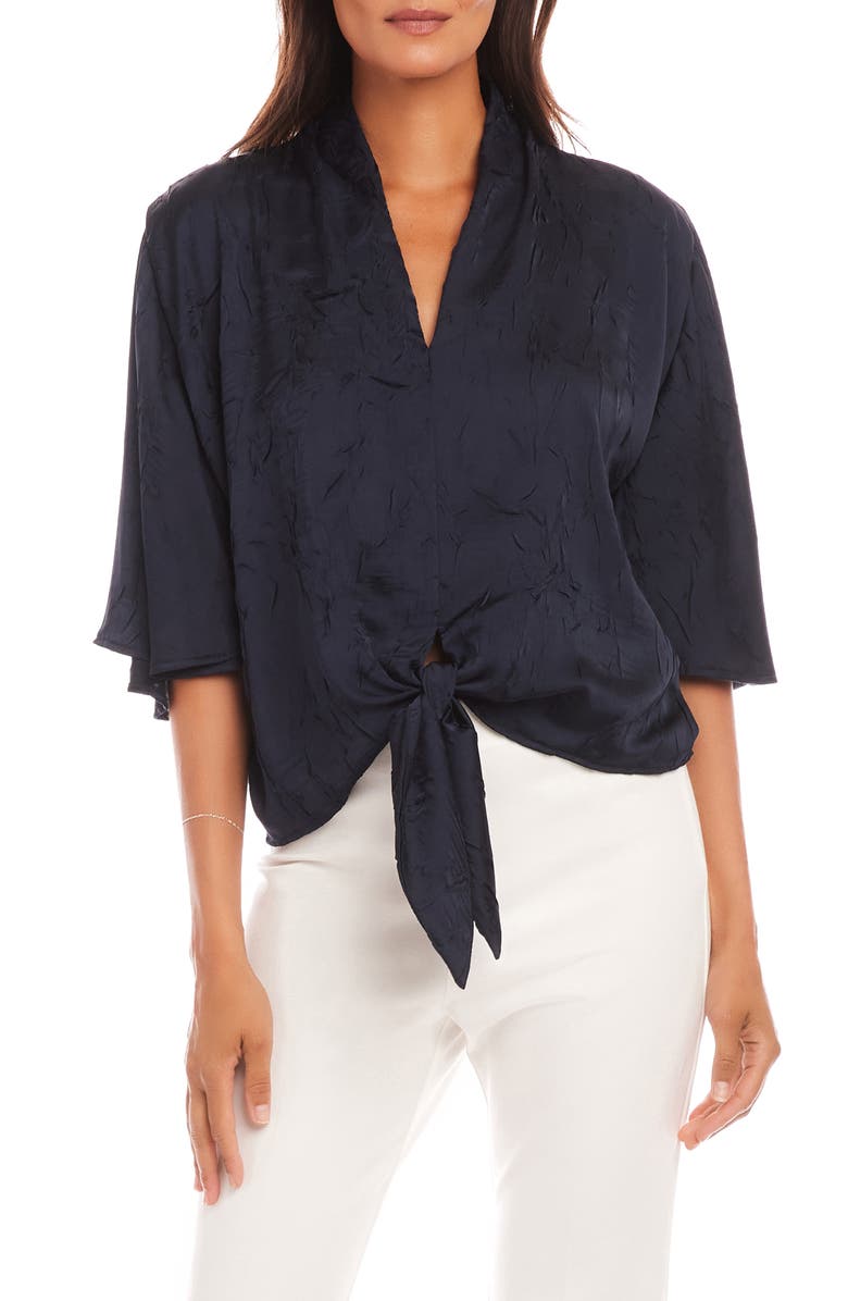 Karen Kane Tie Front Crushed Satin Top, Main, color, 