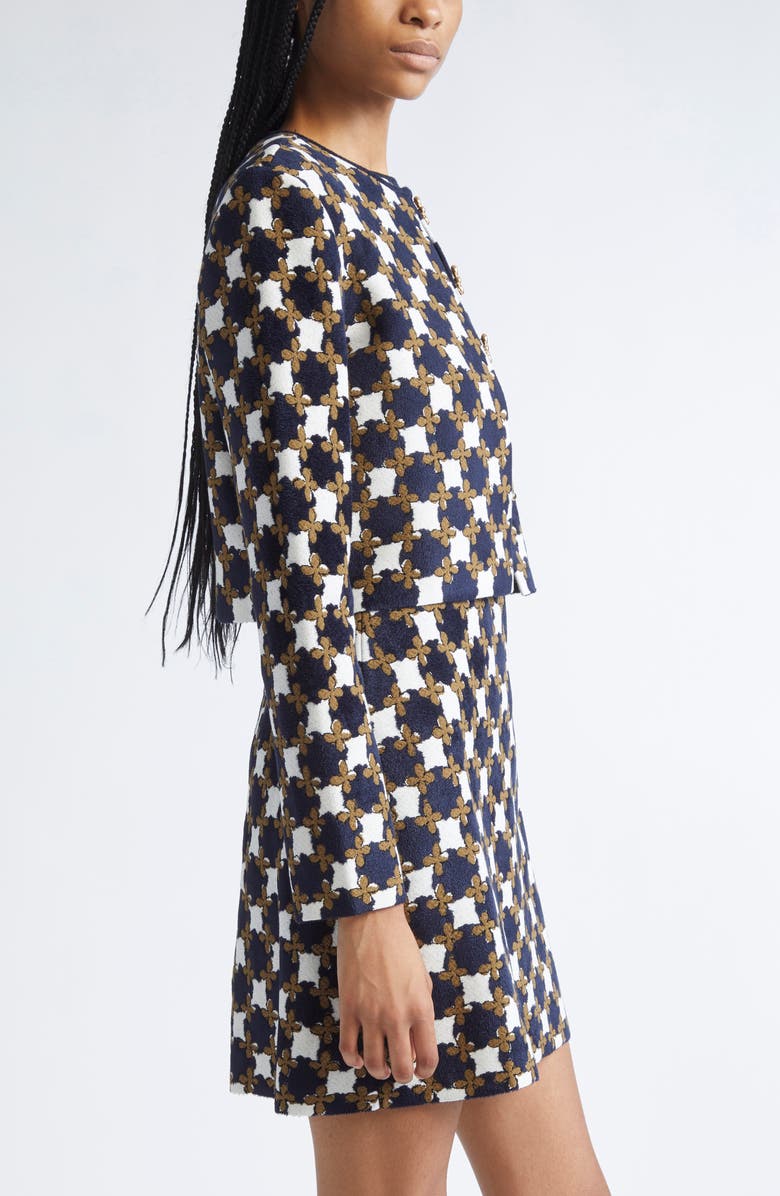 Oscar de la Renta Floral Geometric Jacquard Cardigan, Alternate, color, Cedar/ Navy/ Ivory