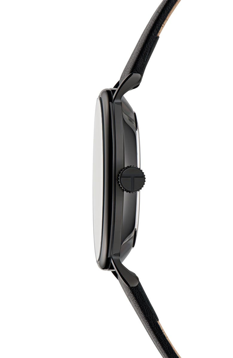 Ted Baker London Recycled Stainless Steel Leather Strap Watch, Alternate, color, 