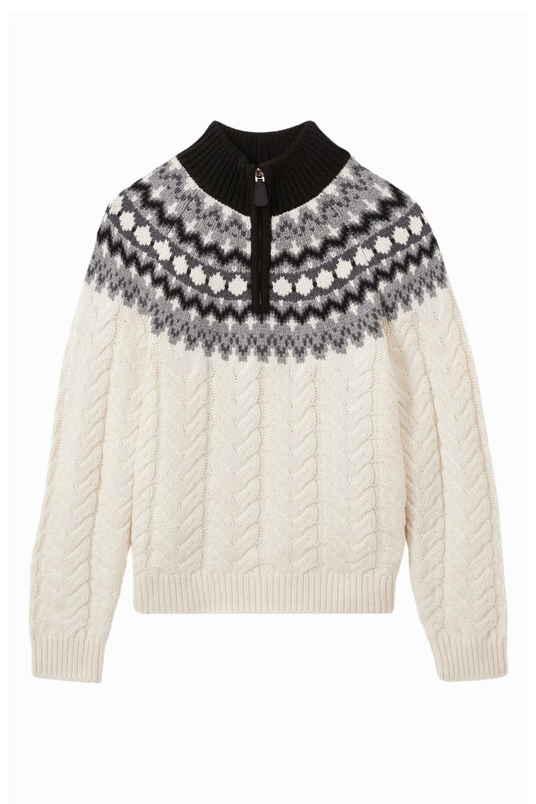 Colorado Fair Isle Cable Sticth Quarter Zip Sweater, Alternate, color, BLACK/WHITE
