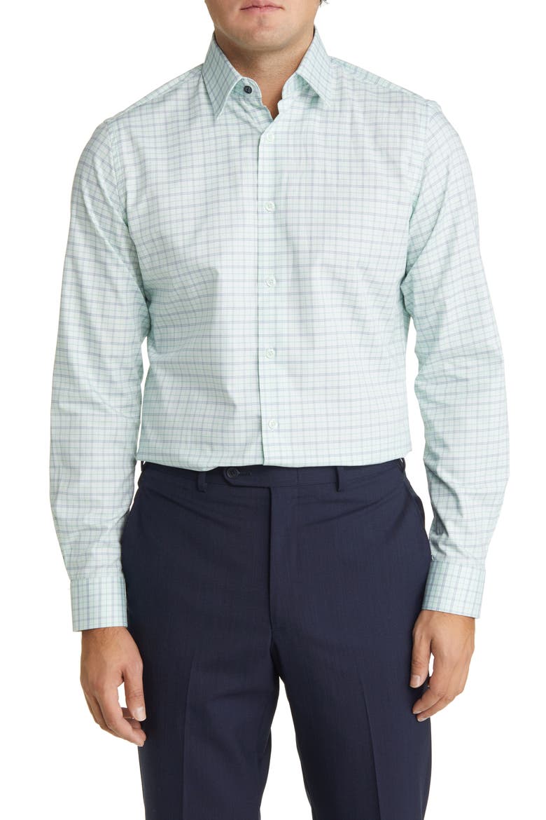 Men's Tailored Fit Plaid Dress Shirt, Main, color, GREEN