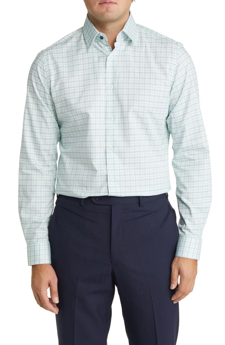 Duchamp Men's Tailored Fit Plaid Dress Shirt, Main, color, Green